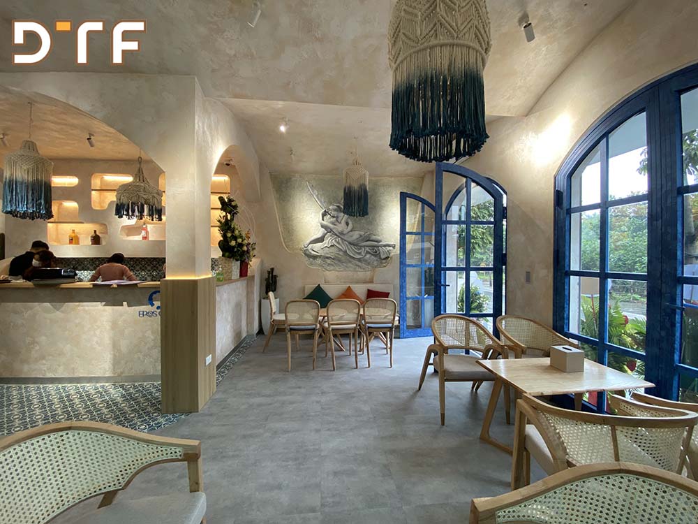 Thiết kế thi công quán café Eros phong cách Satorini tại Hà Nội