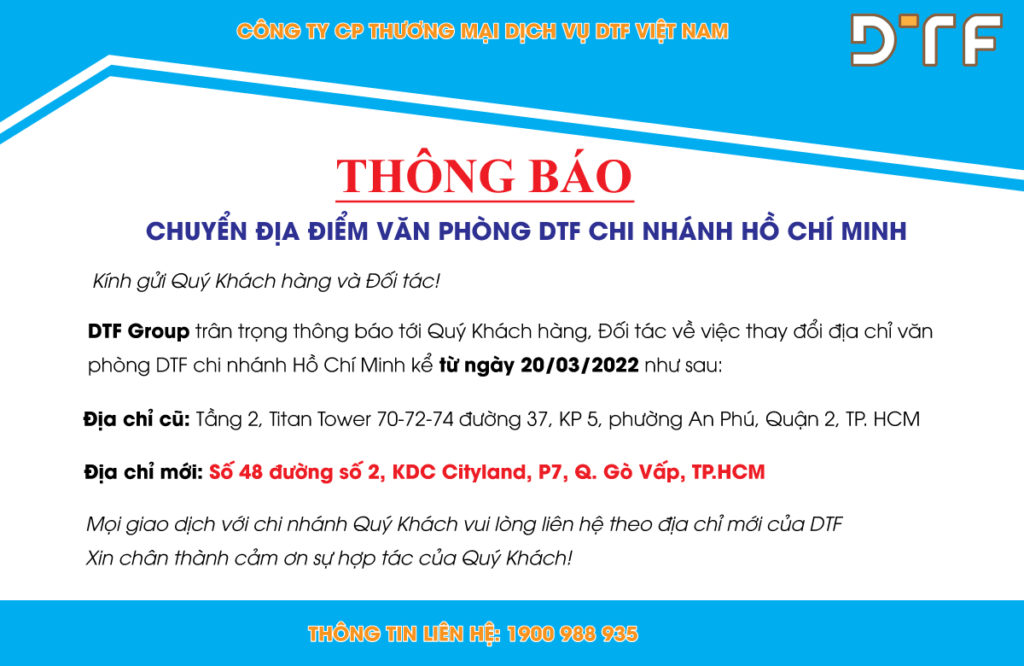 THÔNG BÁO: Thay đổi địa điểm văn phòng chi nhánh DTF Hồ Chí Minh