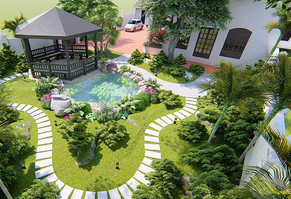 Thiết kế sân vườn biệt thự ấn tượng độc đáo